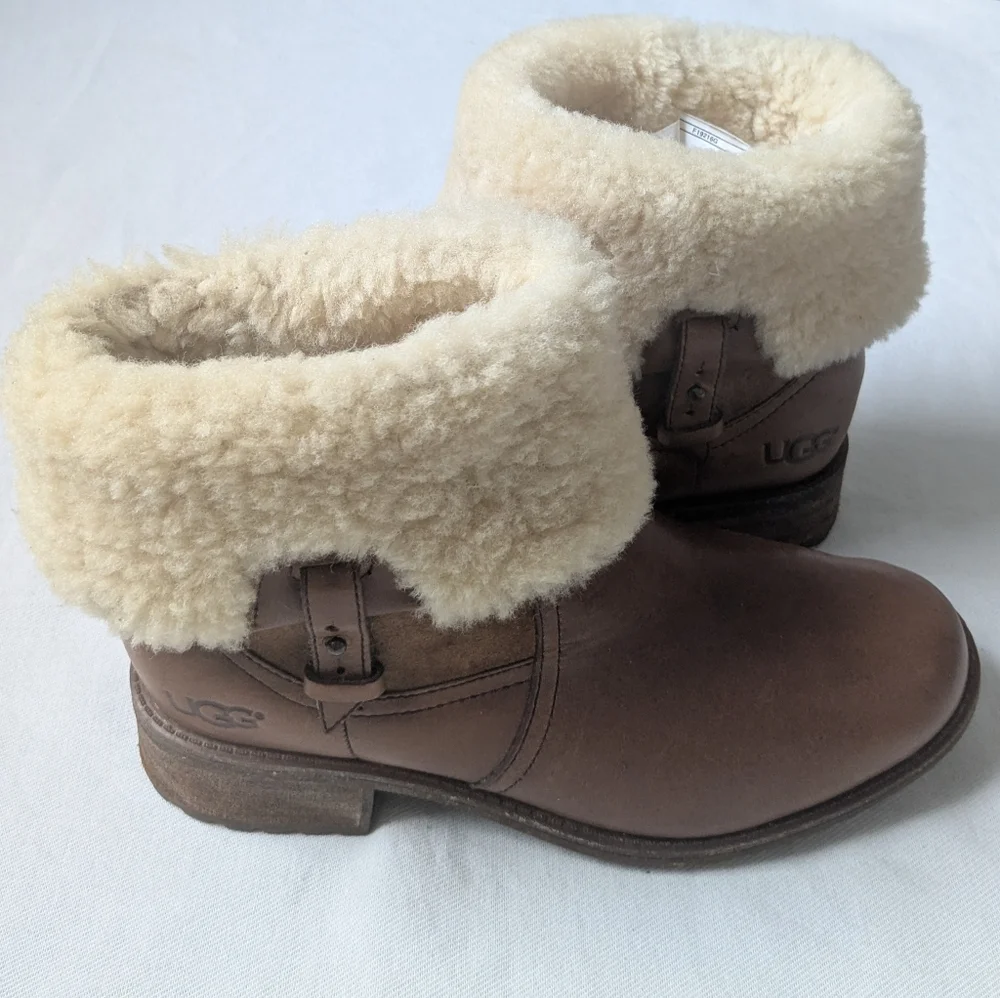 UGG Brown And Cream Chyler Shearling Water Resistant Winter Ankle Boots Size 7
